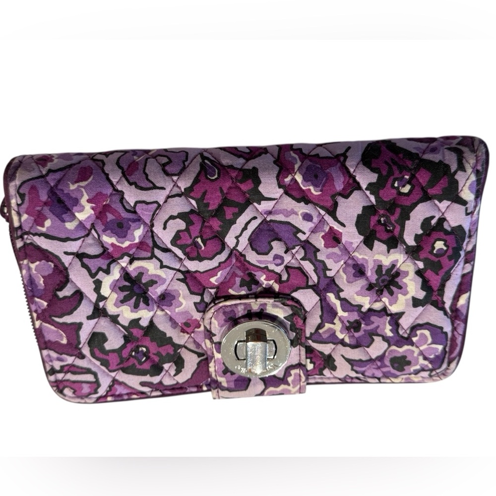 Vera Bradley Floral Quilted Turn Lock RFID Wallet in Purple Paisley